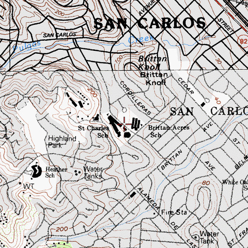 Topographic Map of Brittan Acres Elementary School, CA