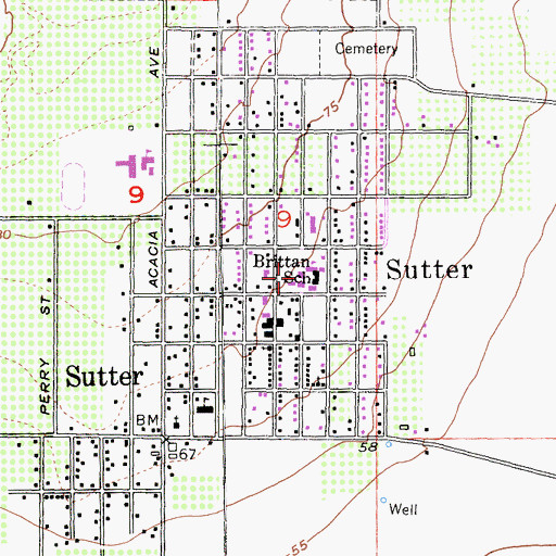 Topographic Map of Brittan Elementary School, CA