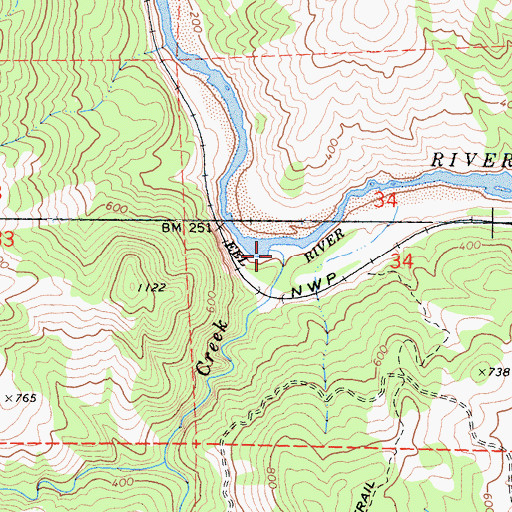 Topographic Map of Brock Creek, CA