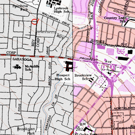 Topographic Map of Prospect High School, CA