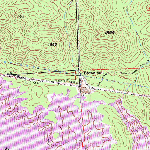 Topographic Map of Brown Adit, CA