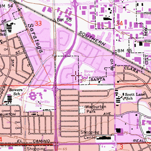 Topographic Map of Brown School, CA