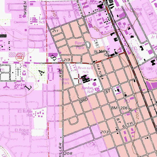 Topographic Map of Brownell Middle School, CA