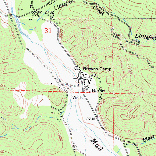 Topographic Map of Browns Camp, CA
