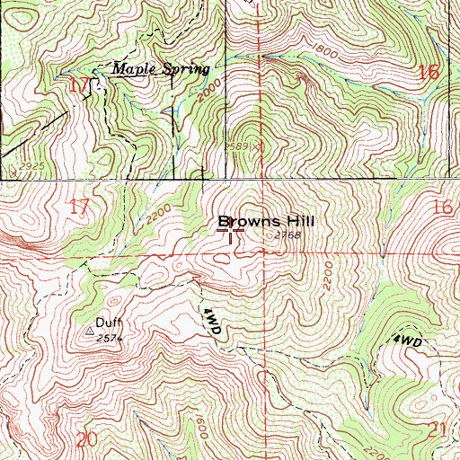 Topographic Map of Browns Hill, CA