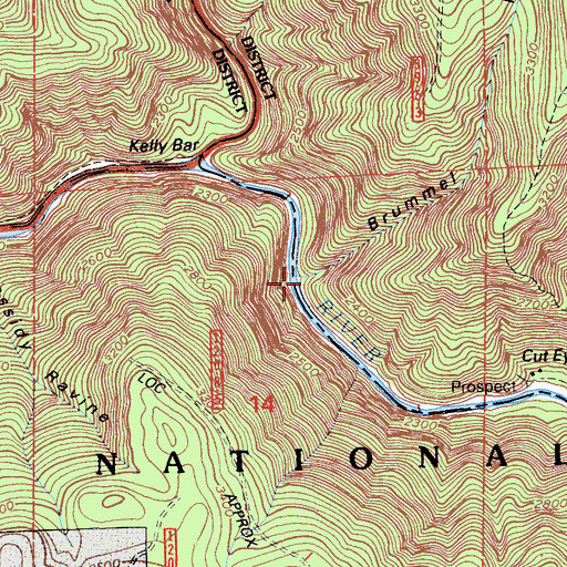 Topographic Map of Brummel Ravine, CA