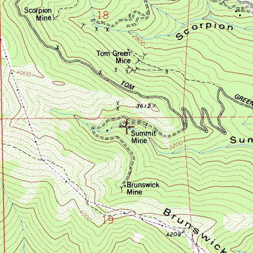 Topographic Map of Brunswick Mine, CA