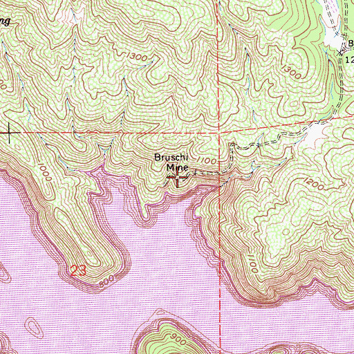 Topographic Map of Bruschi Mine, CA