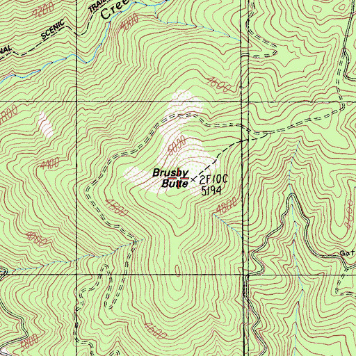Topographic Map of Brushy Butte, CA