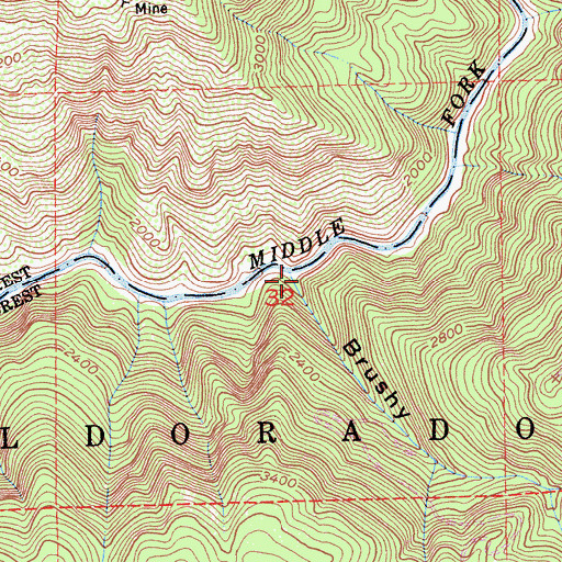 Topographic Map of Brushy Canyon, CA