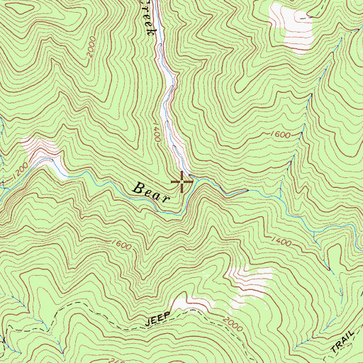 Topographic Map of Brushy Creek, CA
