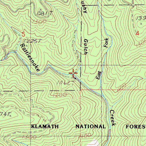 Topographic Map of Brushy Gulch, CA