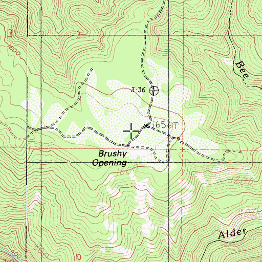 Topographic Map of Brushy Opening, CA