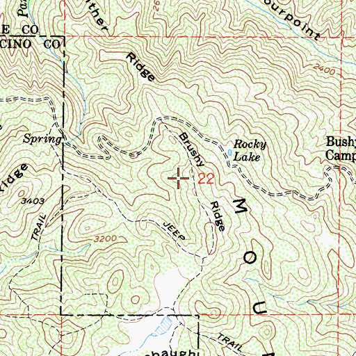 Topographic Map of Brushy Ridge, CA