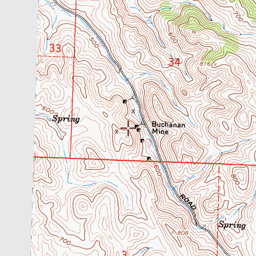 Topographic Map of Buchanan Mine, CA