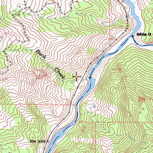 Topographic Map of Buck Creek, CA