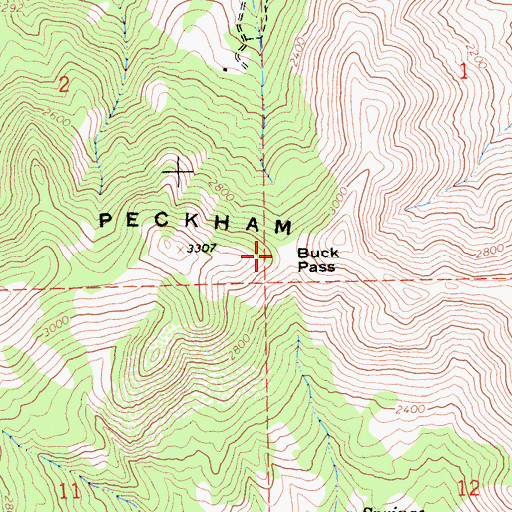 Topographic Map of Buck Pass, CA