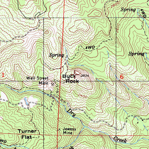 Topographic Map of Buck Rock, CA