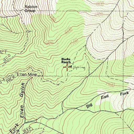 Topographic Map of Bucks Ranch, CA