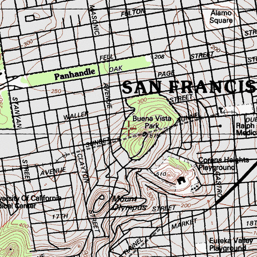 Topographic Map of Buena Vista Park, CA