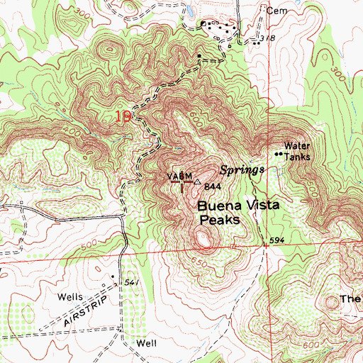 Topographic Map of Buena Vista Peaks, CA