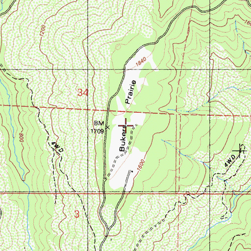 Topographic Map of Bukers Prairie, CA