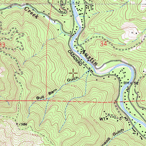 Topographic Map of Bull Barn Ranch, CA