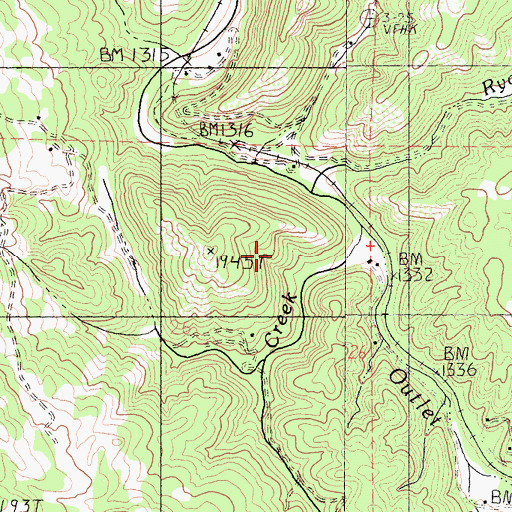 Topographic Map of Bull Creek, CA