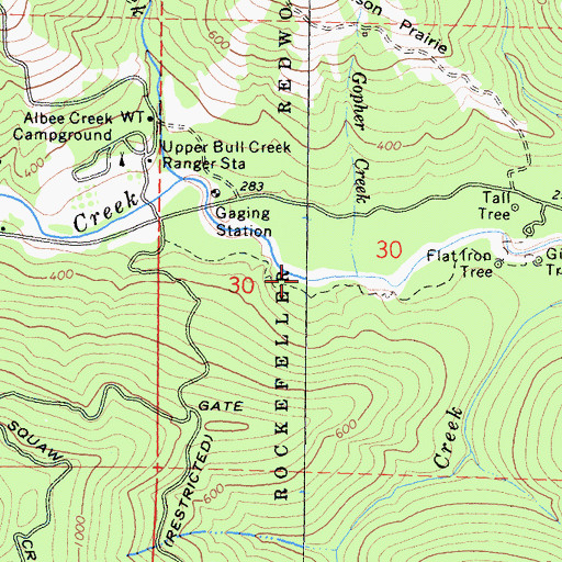 Topographic Map of Bull Creek, CA