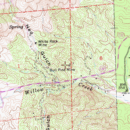 Topographic Map of Bull Pine Mine, CA