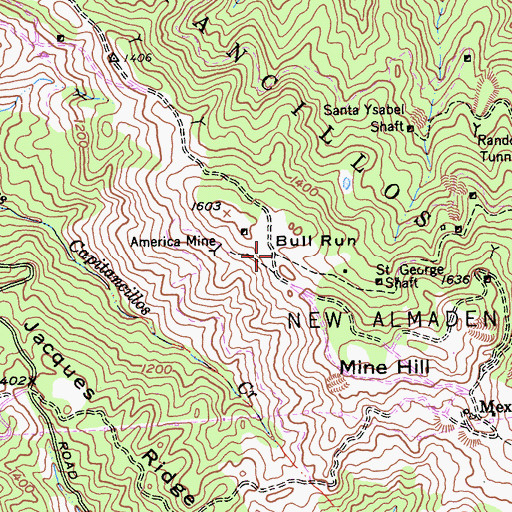Topographic Map of Bull Run, CA