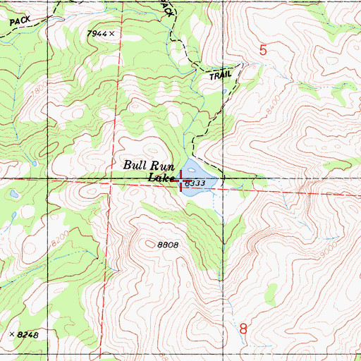 Topographic Map of Bull Run Lake, CA