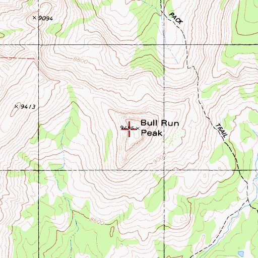 Topographic Map of Bull Run Peak, CA