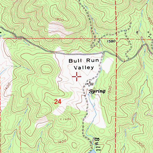 Topographic Map of Bull Run Valley, CA