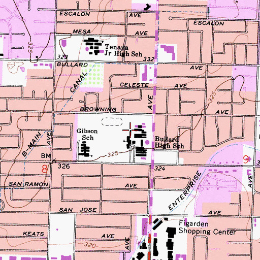 Topographic Map of Bullard High School, CA