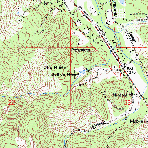 Topographic Map of Bullion Mine, CA