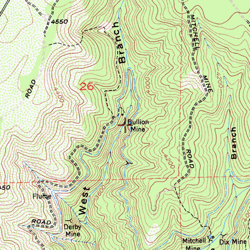 Topographic Map of Bullion Mine, CA