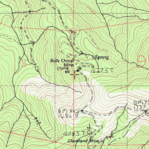 Topographic Map of Bully Choop Mine, CA