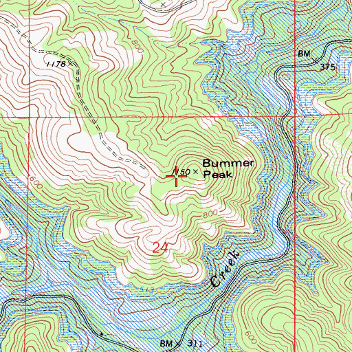 Topographic Map of Bummer Peak, CA
