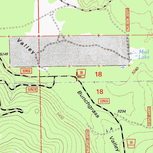 Topographic Map of Bunchgrass Valley, CA