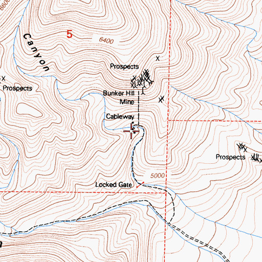 Topographic Map of Bunker Hill Mine, CA