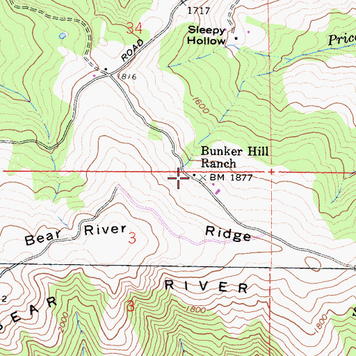 Topographic Map of Bunker Hill Ranch, CA