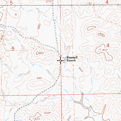 Topographic Map of Bunnell Ranch, CA