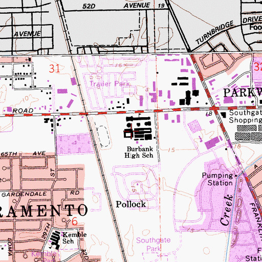 Topographic Map of Luther Burbank High School, CA