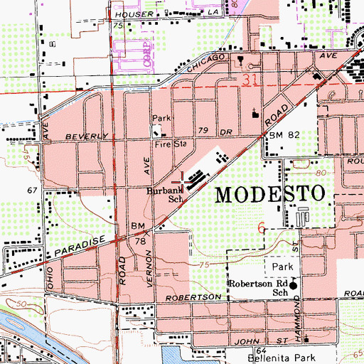 Topographic Map of Burbank Elementary School, CA