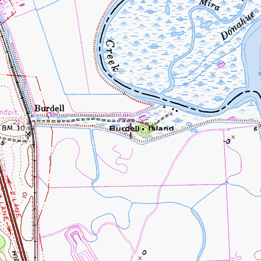 Topographic Map of Burdell Island, CA