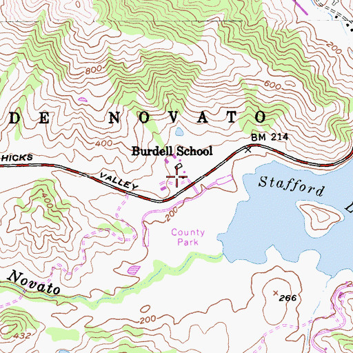 Topographic Map of Burdell School, CA