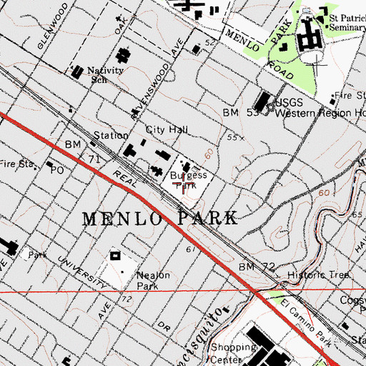 Topographic Map of Burgess Park, CA