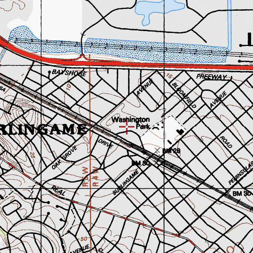 Topographic Map of Burlingame High School, CA