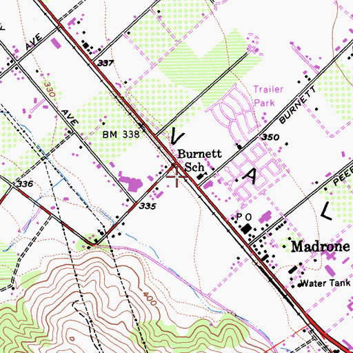 Topographic Map of Burnett School, CA